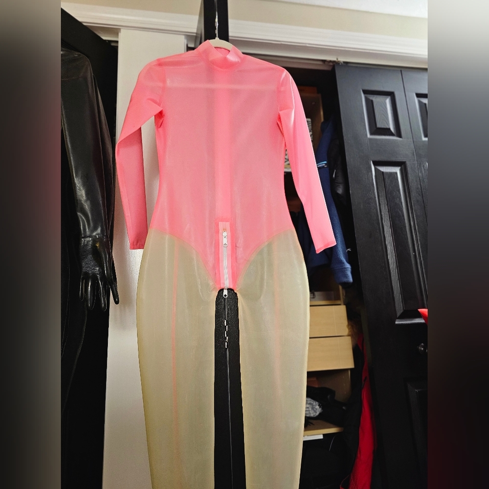 100% Real Latex Catsuit Pink X-Small